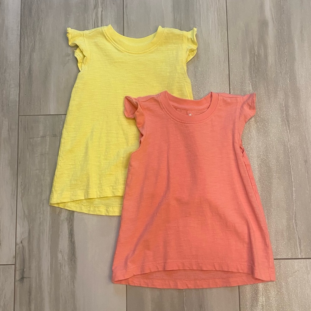 Bundle of Primary Flutter Sleeve T-Shirts in Bright melon and Yellow, girls 3